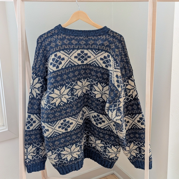 Vintage Chunky Fair Isle Abstract Geometric Speckled Crewneck Sweater In Blue - Picture 5 of 6